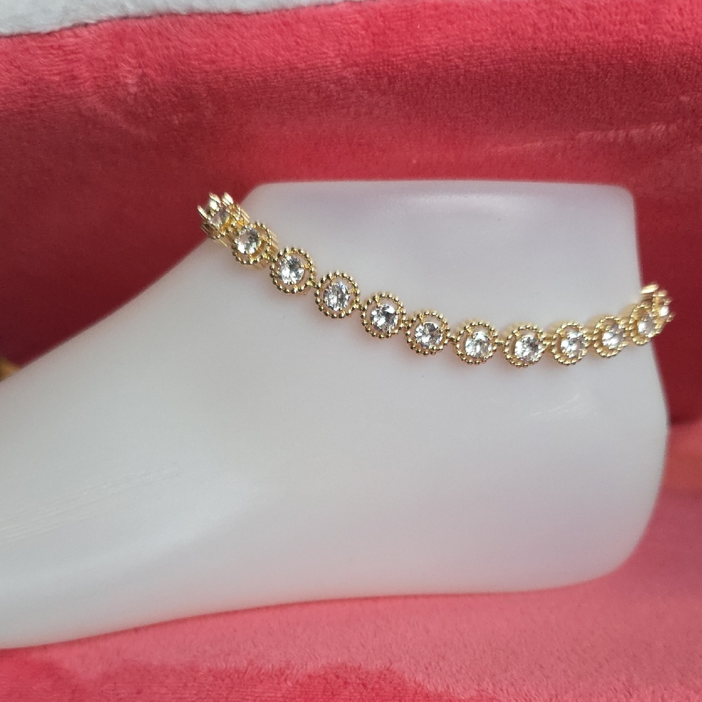 14k Gold Plated Crystal Tennis Bracelet - Women's Elegant Anklet/Bracelet